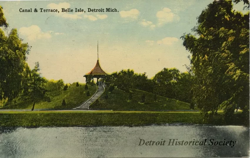 Postcard - Canal & Terrace, Belle Isle, Detroit, Mich.