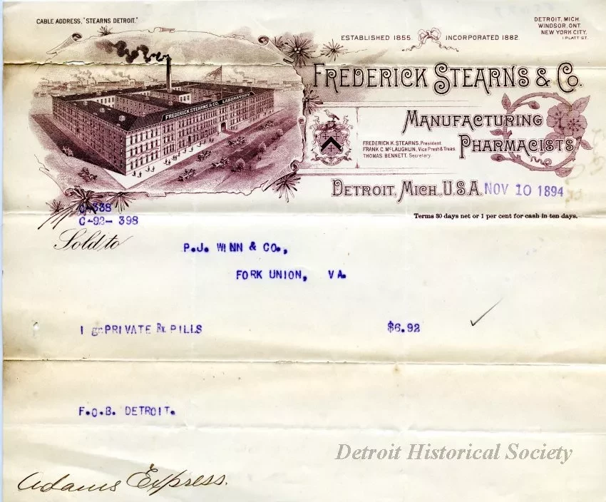 Invoice - Frederick Stearns & Co. Manufacturing Pharmacists