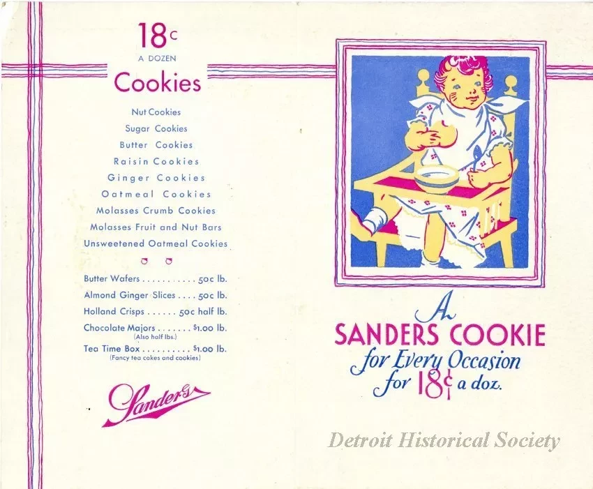 Menu - A Sanders Cookie for Every Occasion for 18¢ a Dozen