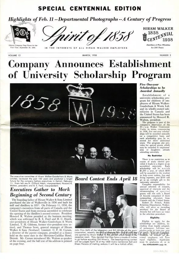 Newsletter - Special Centennial Edition
Spirit of 1858 -
In the Interests of All Hiram Walker Employees