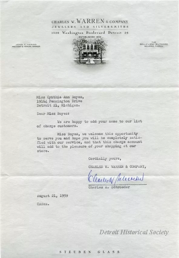 Letter - Charles W. Warren & Company
Jewelers and Silversmiths