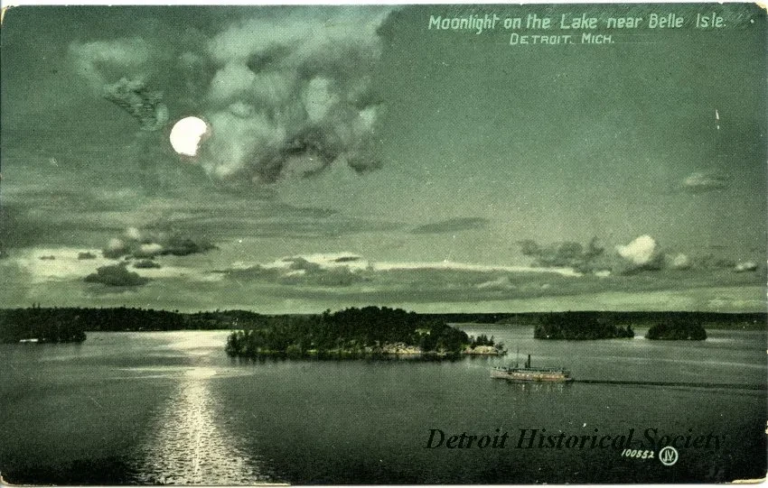 Postcard - Moonlight on the Lake near Belle Isle, Detroit, Mich.