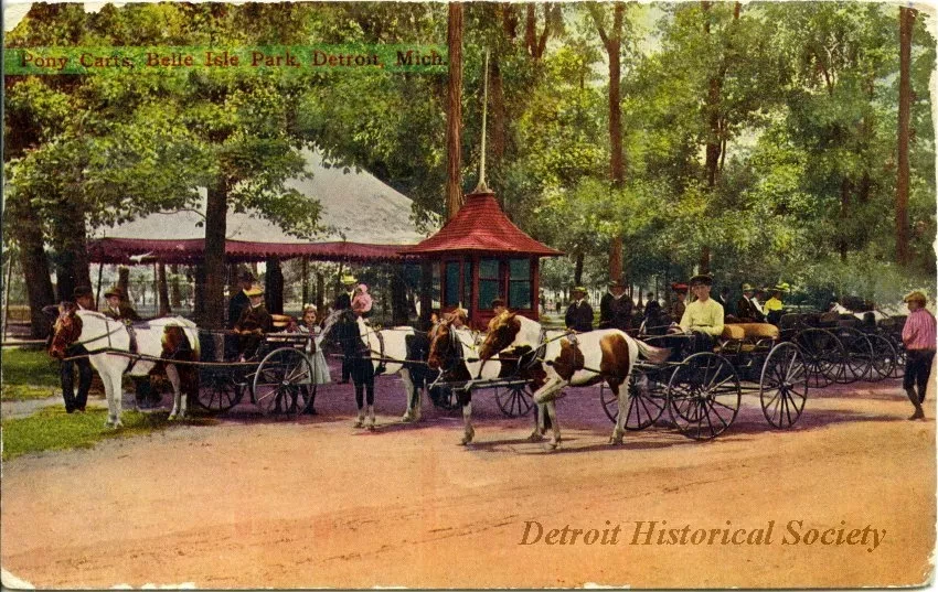 Postcard - Pony Carts, Belle Isle Park, Detroit, Mich.