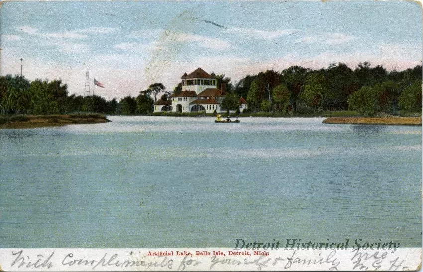 Postcard - Artificial Lake, Belle Isle, Detroit, Mich.