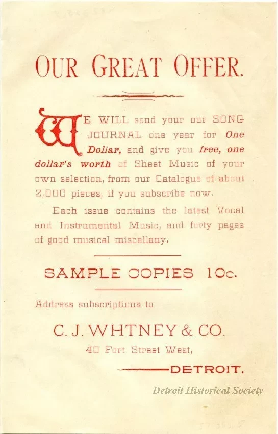 Advertisement - Our Great Offer
C. J. Whitney & Co.