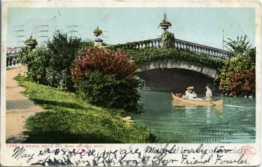 Postcard - A Bridge, Belle Isle Park, Detroit, Mich.