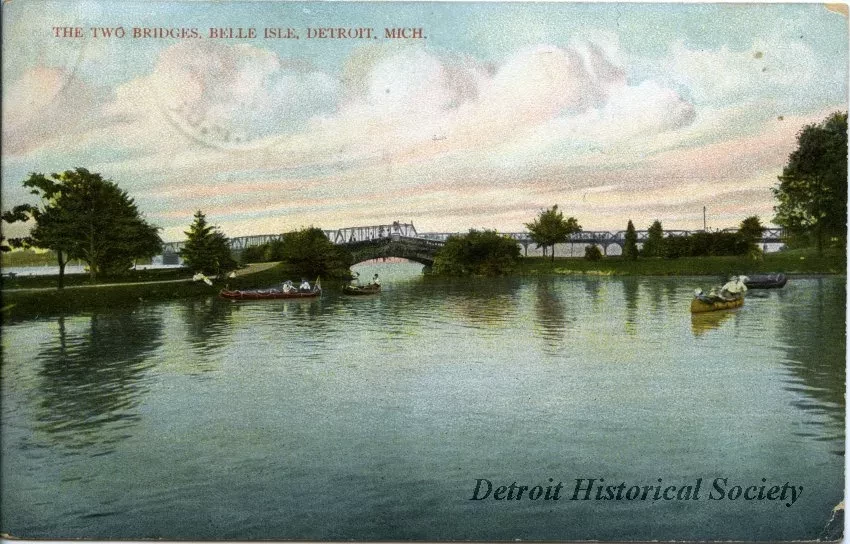Postcard - The Two Bridges, Belle Isle, Detroit, Mich.