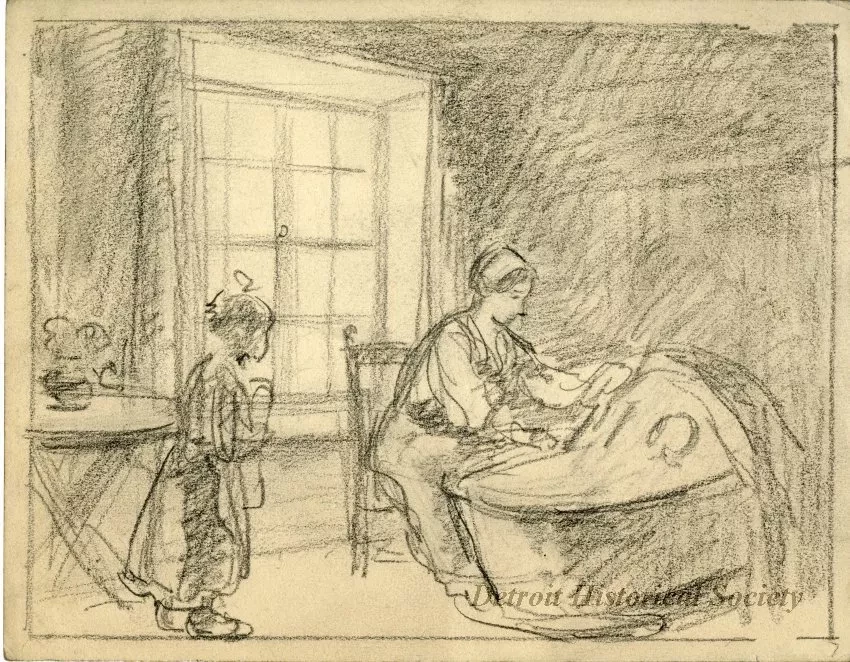 Drawing - Woman with Basinette