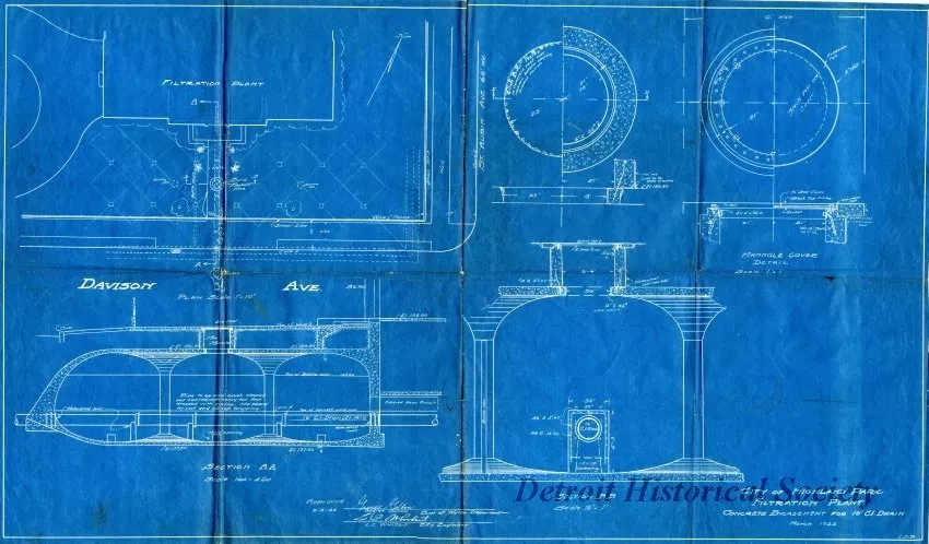 Blueprint - City of Highland Park Filtration Plant
Concrete Encasement for 16" C. I. Drain