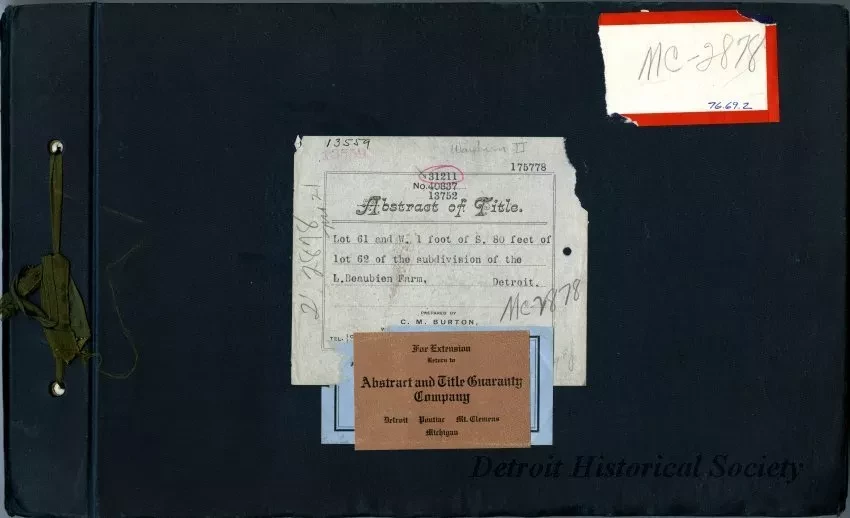 Title, Abstract - Abstract of Title,
Lot 61 and the West 1 Foot of the South 80 Feet of Lot 62 
of the Subdivision of the L. Beaubien Farm