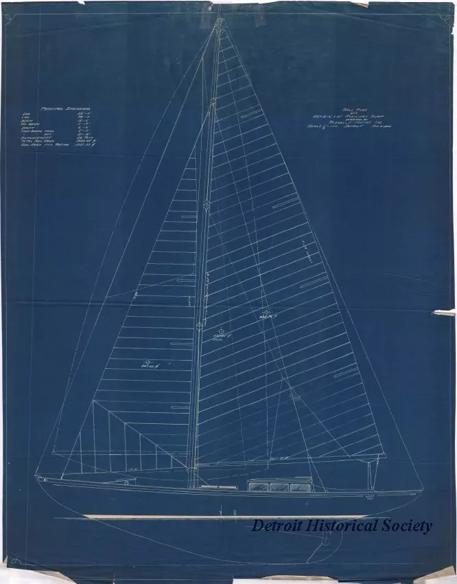 Blueprint - Sail Plan of a 55' x 12'-6" x 6'-1" Auxiliary Sloop