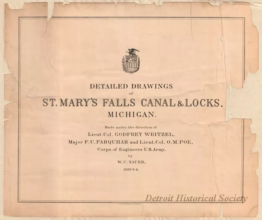 Lithograph - Detailed Drawings of 
St. Mary's Falls Canal & Locks, Michigan