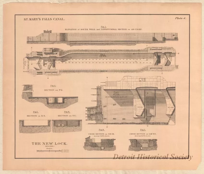 Lithograph - St. Mary's Falls Canal,
The New Lock (1870-1881)