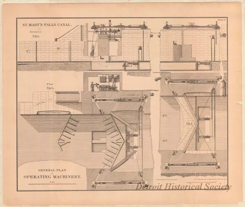 Lithograph - St. Mary's Falls Canal,  
General Plan of Operating Machinery