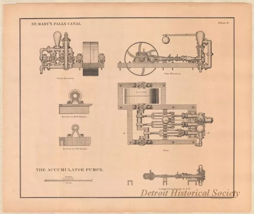 Lithograph - St. Mary's Falls Canal,
The Accumulator Pumps