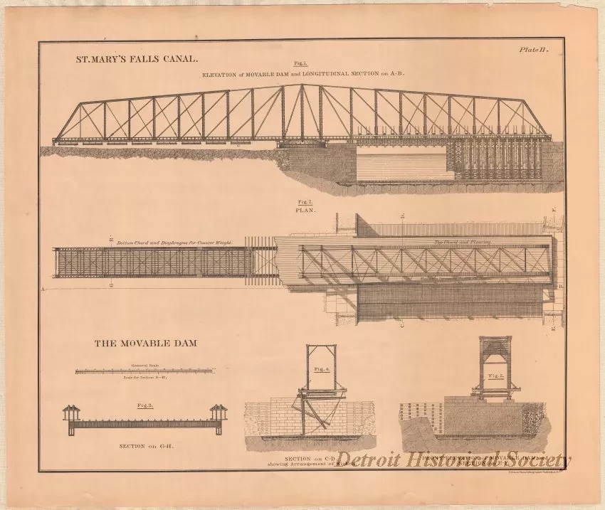 Lithograph - St. Mary's Falls Canal,
The Movable Dam