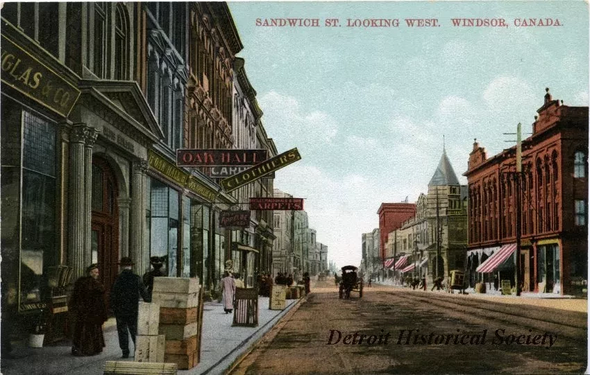 Postcard - Sandwich St. Looking West. Windsor, Canada.