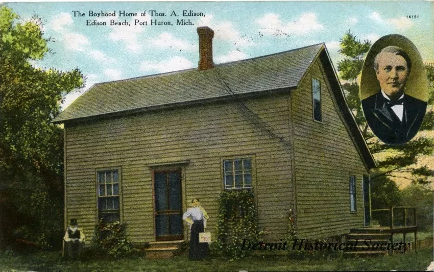 Postcard - The Boyhood Home of Thos. A. Edison, Edison Beach, Port Huron, Mich.
