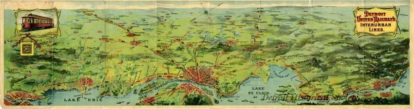 Map - Trolley Rides in City and Country to Charming Rural Scenery, Beautiful Lakes, and Majestic Rivers via Detroit United Railway