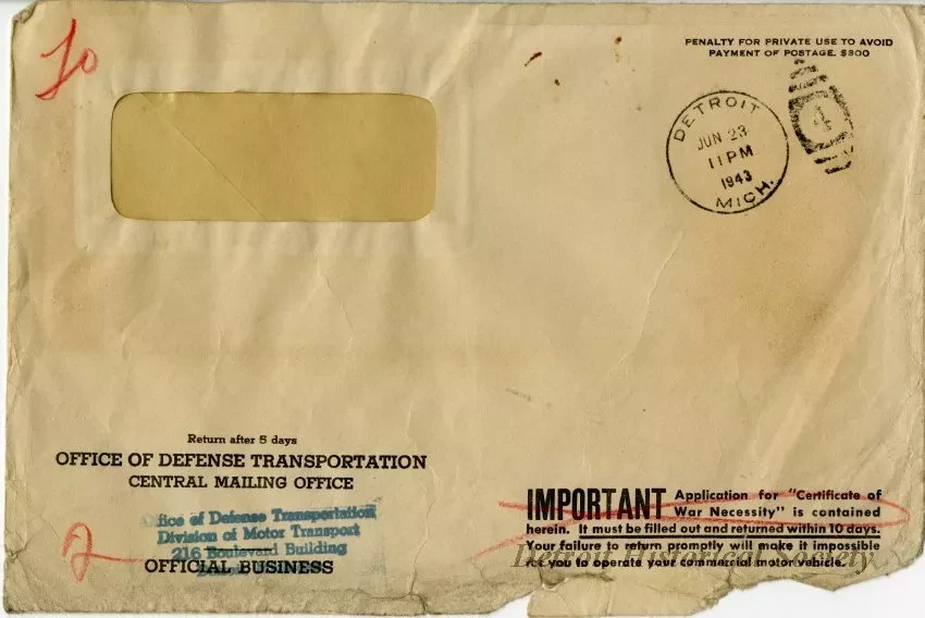 Envelope - Office of Defense Transportation
Central Mailing Office