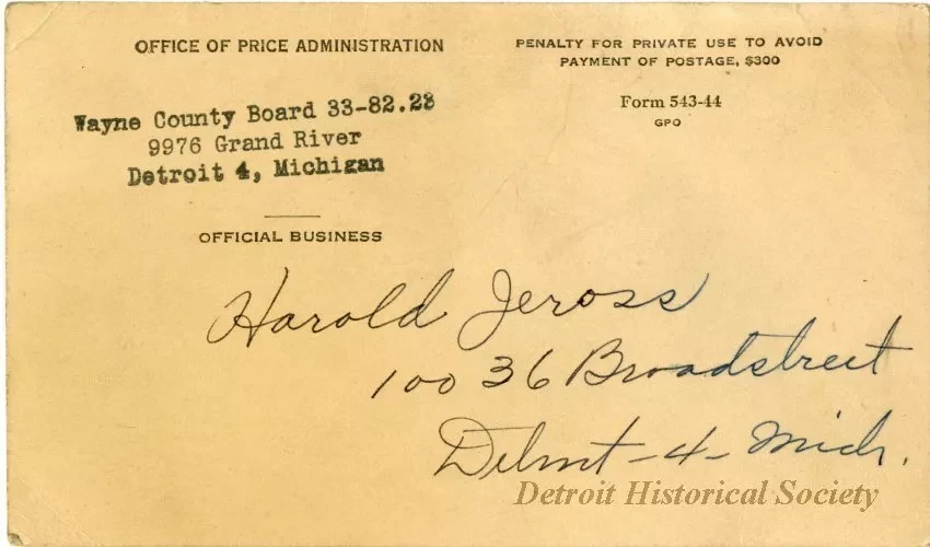 Postcard - Office of Price Administration
Certificate Holder