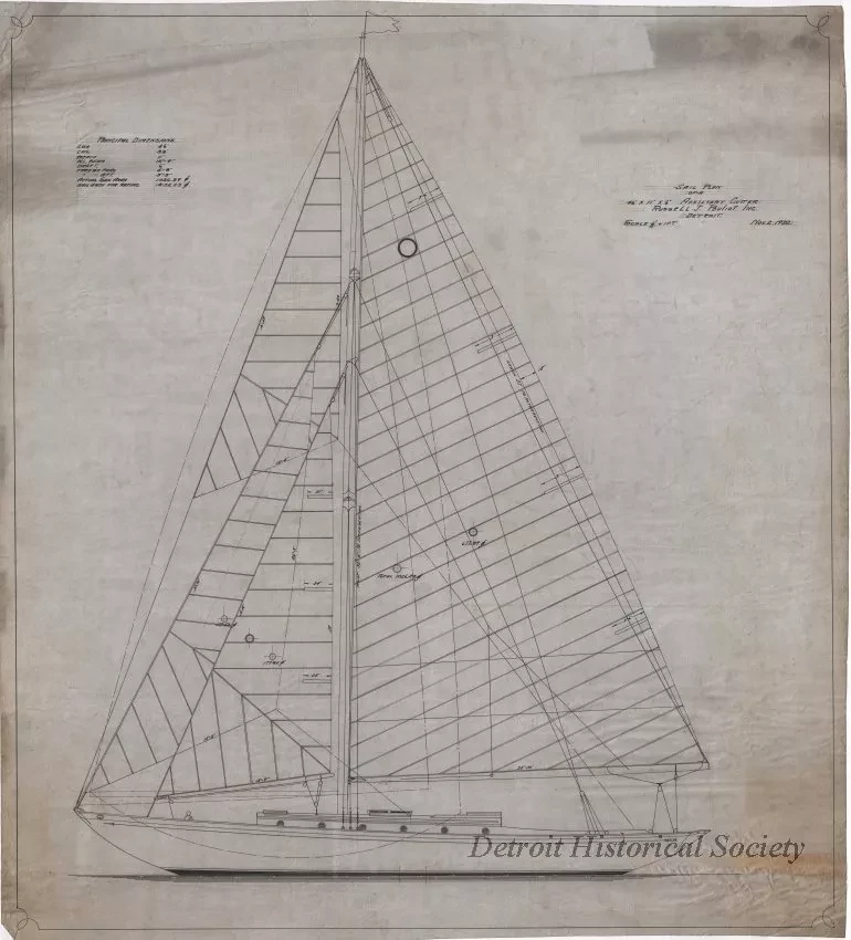 Drawing, Technical - Sail Plan of a 46' x 11' x 6' Auxiliary Cutter