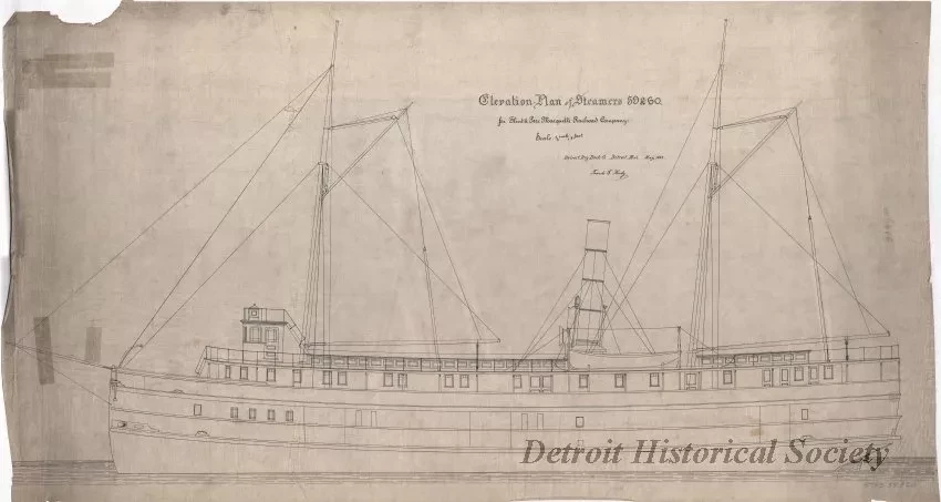 Drawing, Technical - Elevation Plan of Steamers 59 & 60 for
Flint & Pere Marquette Railroad Company