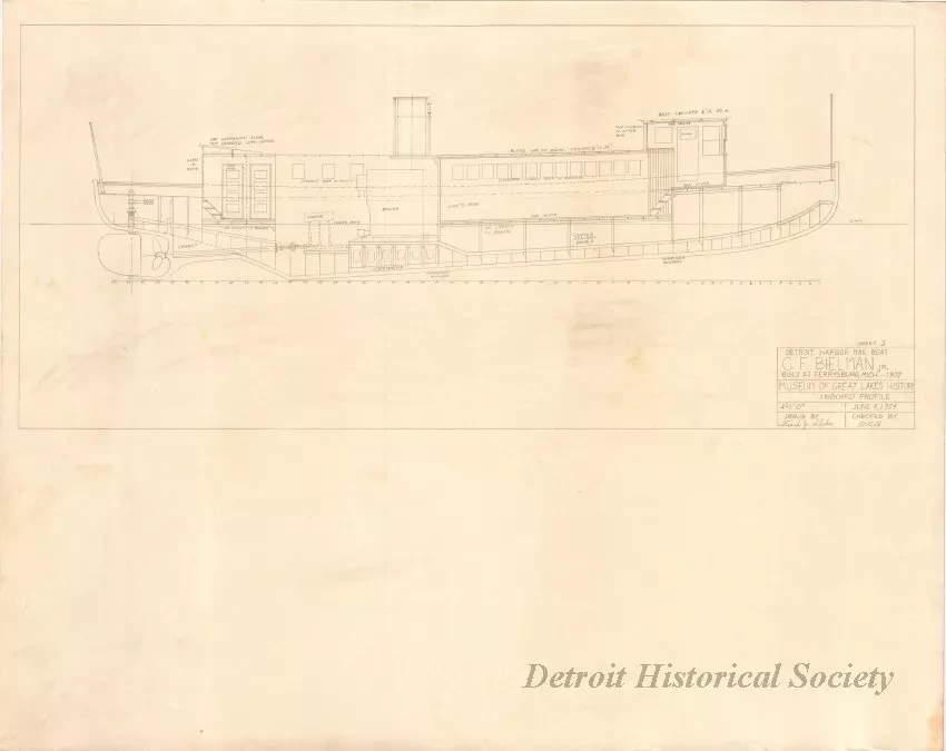 Drawing, Technical - Detroit Harbor Mail Boat, C. F. Bielman, Jr.