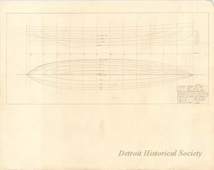 Drawing, Technical - Detroit Harbor Mail Boat, C. F. Bielman, Jr.