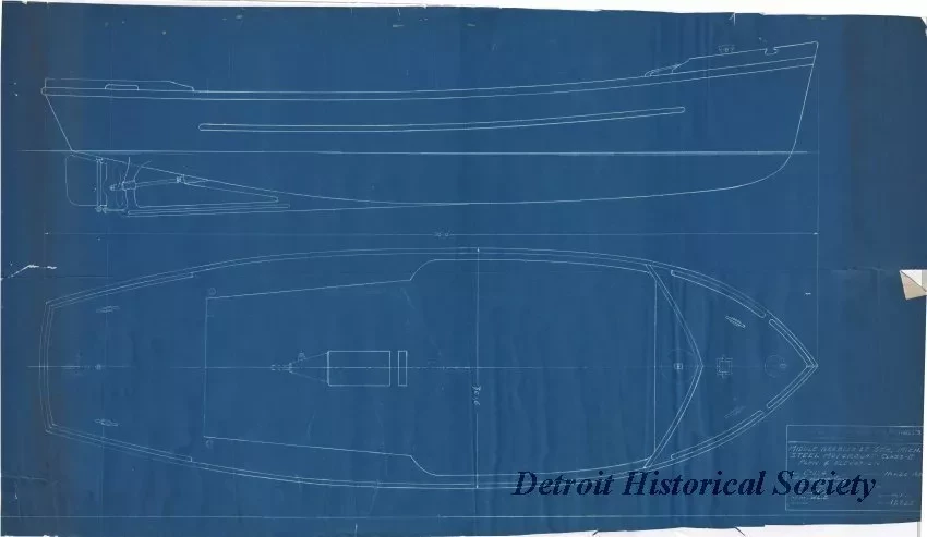 Blueprint - Middle Neebish Light Station, Mich.,
Steel Motorboat - Class II, Plan & Elevation