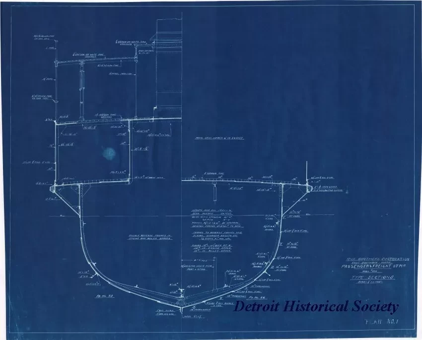 Blueprint - Passenger & Freight Stmr.,
Hull #104, Type Sections