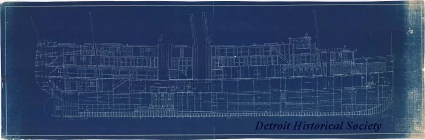 Blueprint - Inboard Profile,
S.S. Alabama - Goodrich Transit Co.
(Hull No. 36)