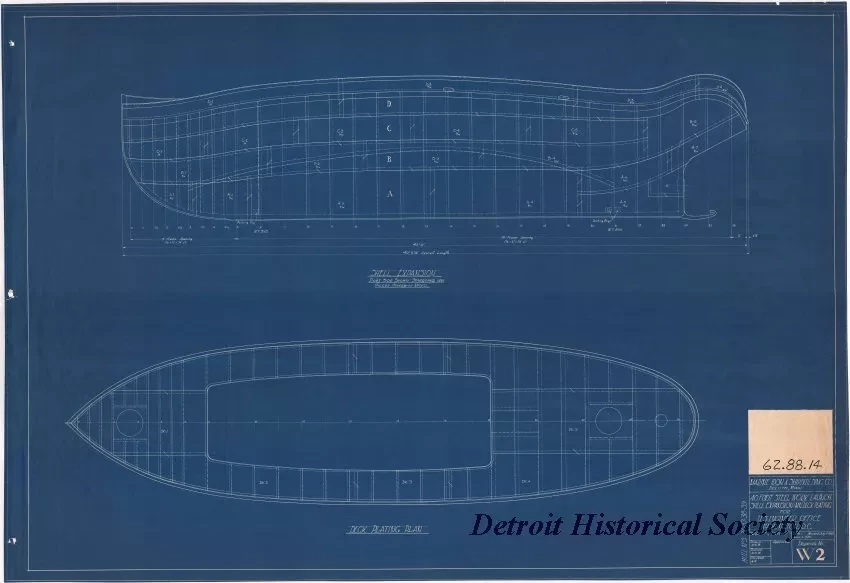 Blueprint - 40 Foot Steel Work Launch,
Shell Expansion: Mn. Deck Plating