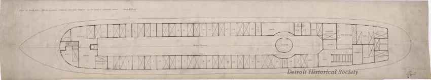 Drawing, Technical - Plan of Spar Deck, F.&P.M. Steamers,
Showing Additional Capacity Due to 36 Feet 8 Inch Increased Length