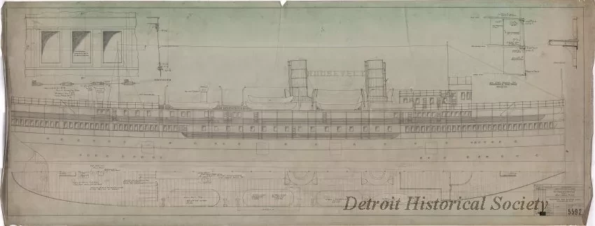 Drawing, Technical - Outboard Profile and Boat Deck Plan