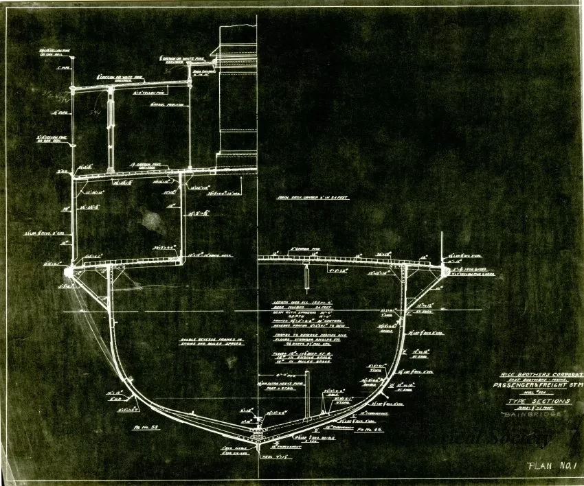 Drawing, Technical - Passenger & Freight Stmr.,
Hull #104, Type Sections