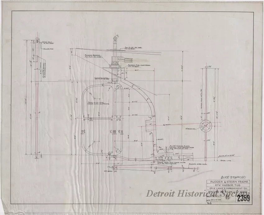 Drawing, Technical - Alice Stafford, Rudder & Stern Frame, 
87' 6" Harbor Tug, Erie Land & Improvement Co.
