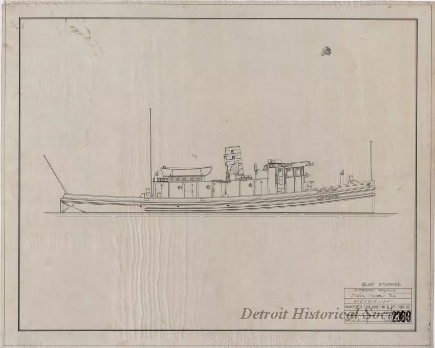 Drawing, Technical - Alice Stafford, Outboard Profile,
Steel Harbor Tug, 78' 6" x 22' 0" x 12' 9"