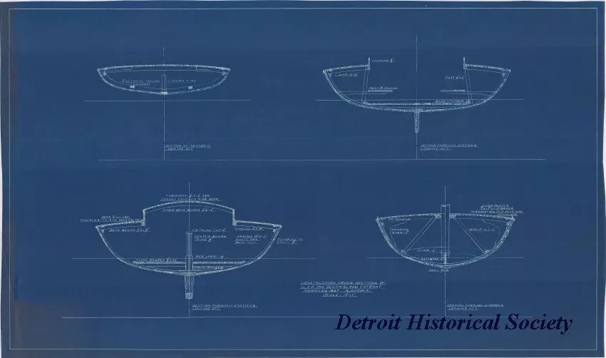 Blueprint - Construction Cross Sections of 
I.L.Y.A. [Inter-Lake Yachting Association] One Design Class Catboat