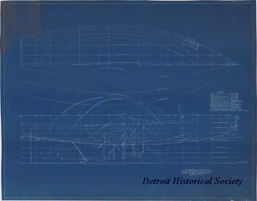 Blueprint - Lines Drawing and Data for 
I.L.Y.A. [Inter-Lake Yachting Association] One Design Class Catboat