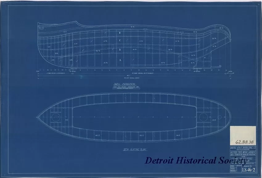 Blueprint - 40 Foot Steel Work Launch, 
Shell Expansion: Main Deck Plating
for U. S. Lake Survey Office, Detroit, Michigan