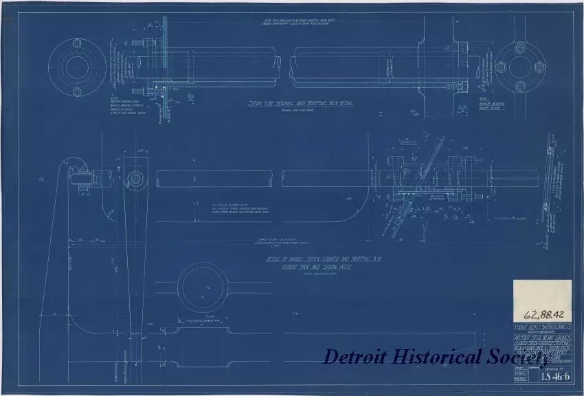 Blueprint - 40 Foot Steel Work Launch, 
Rudder Stock-Carrier-Stuffing Box-Rudder Shoe & Stern Post
for U. S. Lake Survey Office, Detroit, Michigan