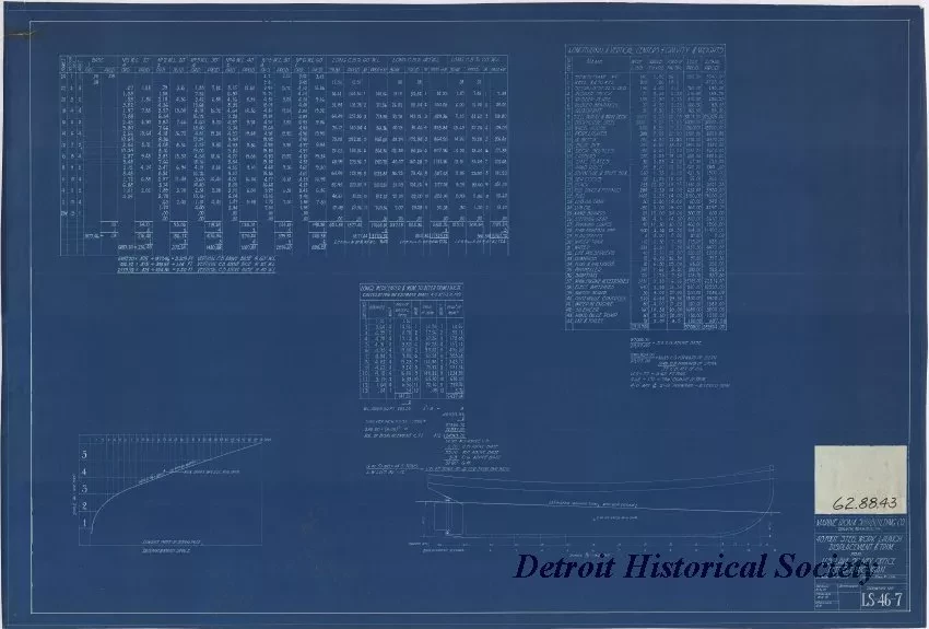 Blueprint - 40 Foot Steel Work Launch, 
Displacement & Trim 
for U. S. Lake Survey Office, Detroit, Michigan