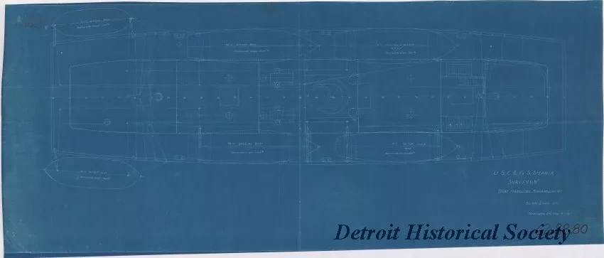 Blueprint - U.S.C.&G.S. Steamer, Surveyor; 
Boat Handling Arrangement