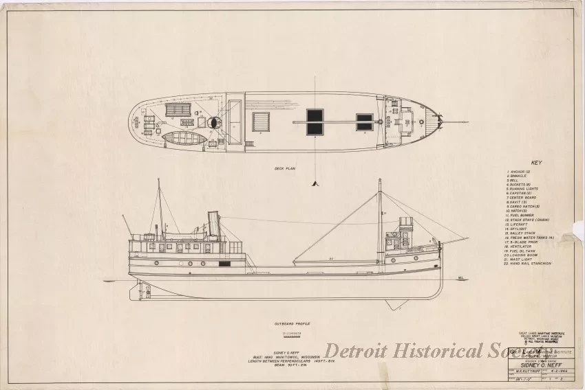 Drawing, Technical - Wooden Steam Barge, Sidney O. Neff