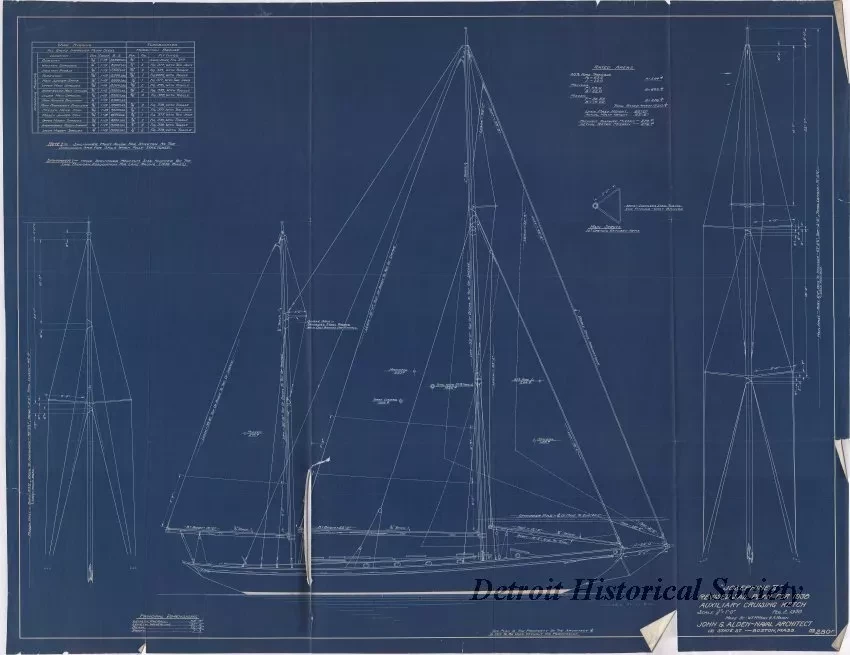 Blueprint - Josephine II, 
Revised Sail Plan for 1938,
Auxiliary Cruising Ketch