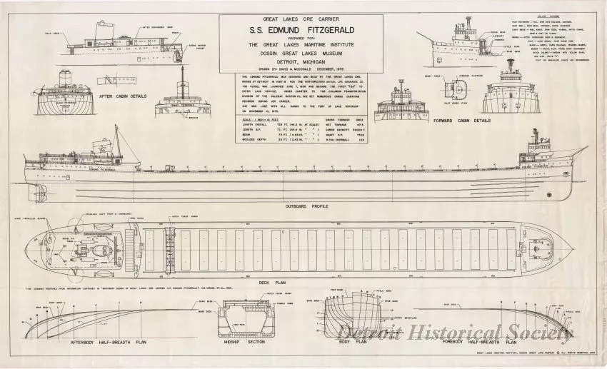 Drawing, Technical - Great Lakes Ore Carrier, S.S. Edmund Fitzgerald