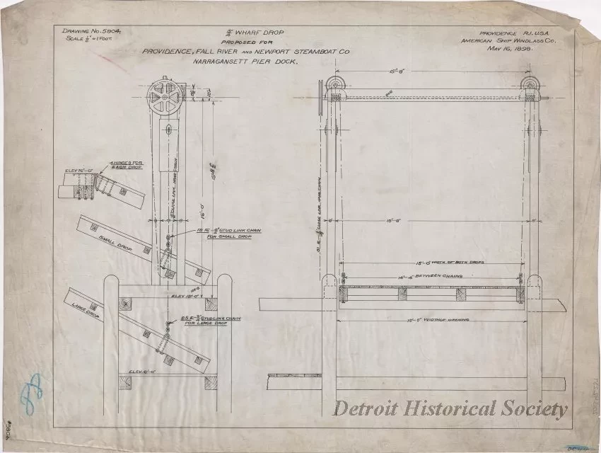 Drawing, Technical - 3/4" Wharf Drop Proposed for 
Providence, Fall River and Newport Steamboat Co.,
Narragansett Pier Dock