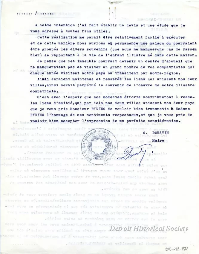 Letter - Departement Du Tarn-Et-Garonne,
Mairie de St-Nicolas de la Grave