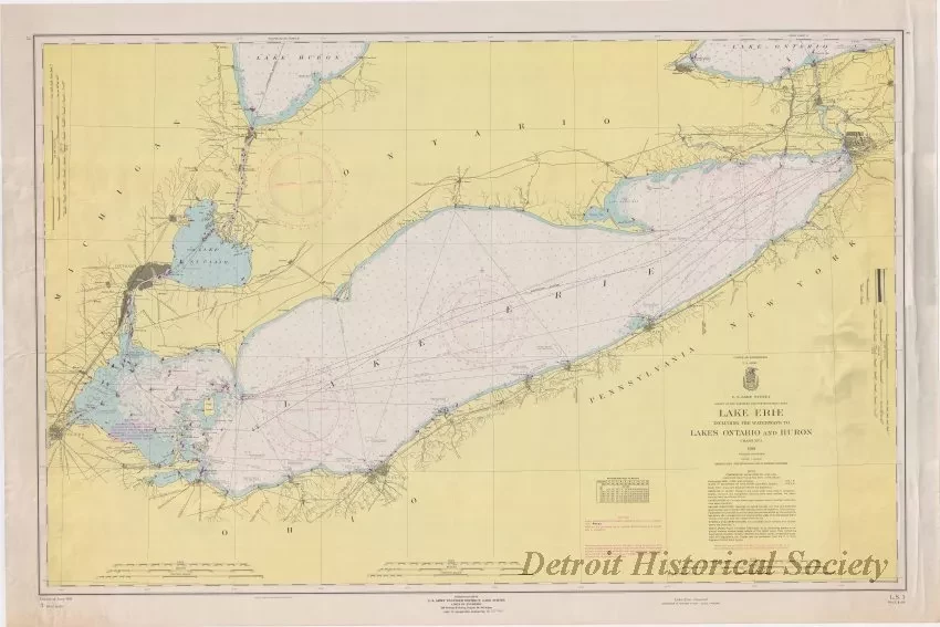 Chart, Navigational - Lake Erie,
Including the Waterways to Lakes Ontario and Huron